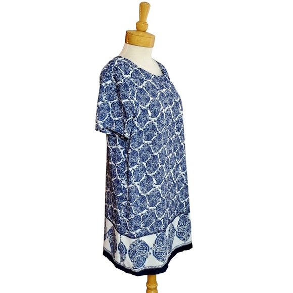 Lulus NWT Taj Mahal Tour Dress Blue/White Paisley Print Shift V-Cut Open Back XL - Picture 3 of 9